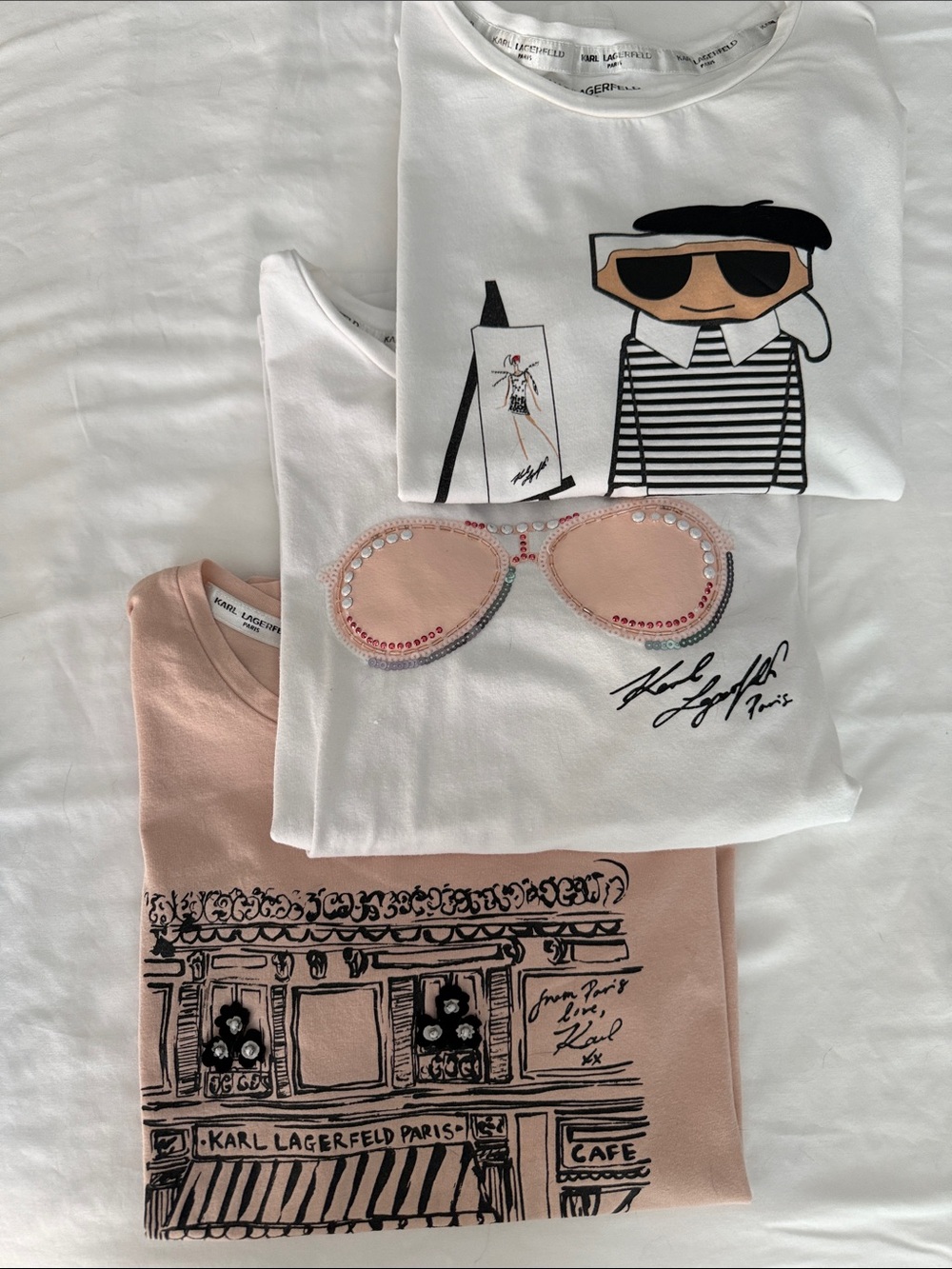 Karl Lagerfeld Short-Sleeve Tees in White & Blush
